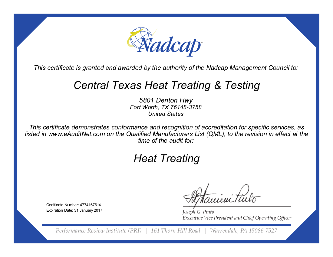 Nadcap Heat Treating Certification