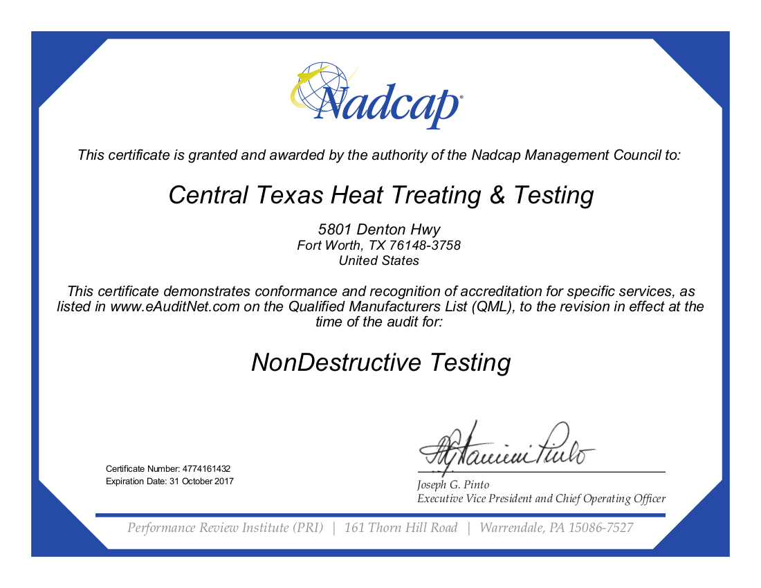 Nadcap NonDestuctive Testing Certification