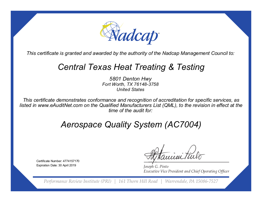Aerospace Quality System (AC7004) Certification